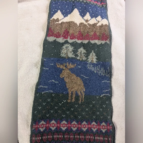 Vintage Northern Treasures Parkhurst Scarf Moose Winter Mountains Cabin Outdoor